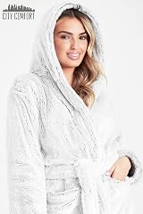 CityComfort Women's Fluffy Hooded Bathrobe, M, Dark Grey, Soft Fleece view 4