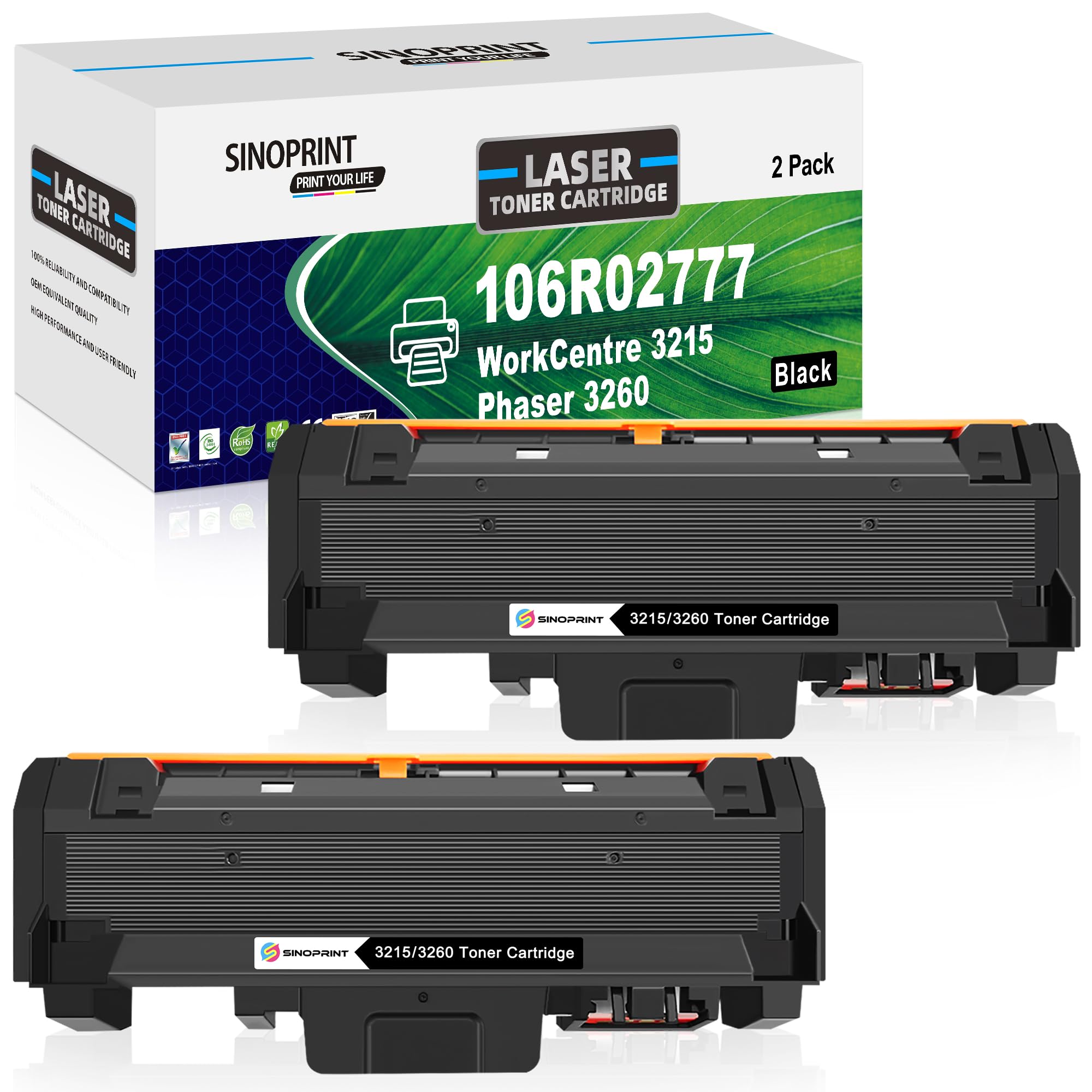 Photo 1 of SINOPRINT Compatible 106R02777 Toner Cartridge Replacement for Xerox WorkCentre 3215 3215NI 3225 3225DNI Phaser 3260 3260DI 3260DNI 3052 106R02775 Printer Ink High Yield 3000 Pages (Black, 2-Pack)