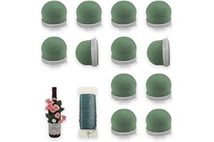 ZHIYUEJING 12 Pcs Mini Floral Foam Holder Floral Foam Round with 1 Roll Green Floral Wire Floral Foam Blocks for Table Wedding Wine Bottle Hat Décor