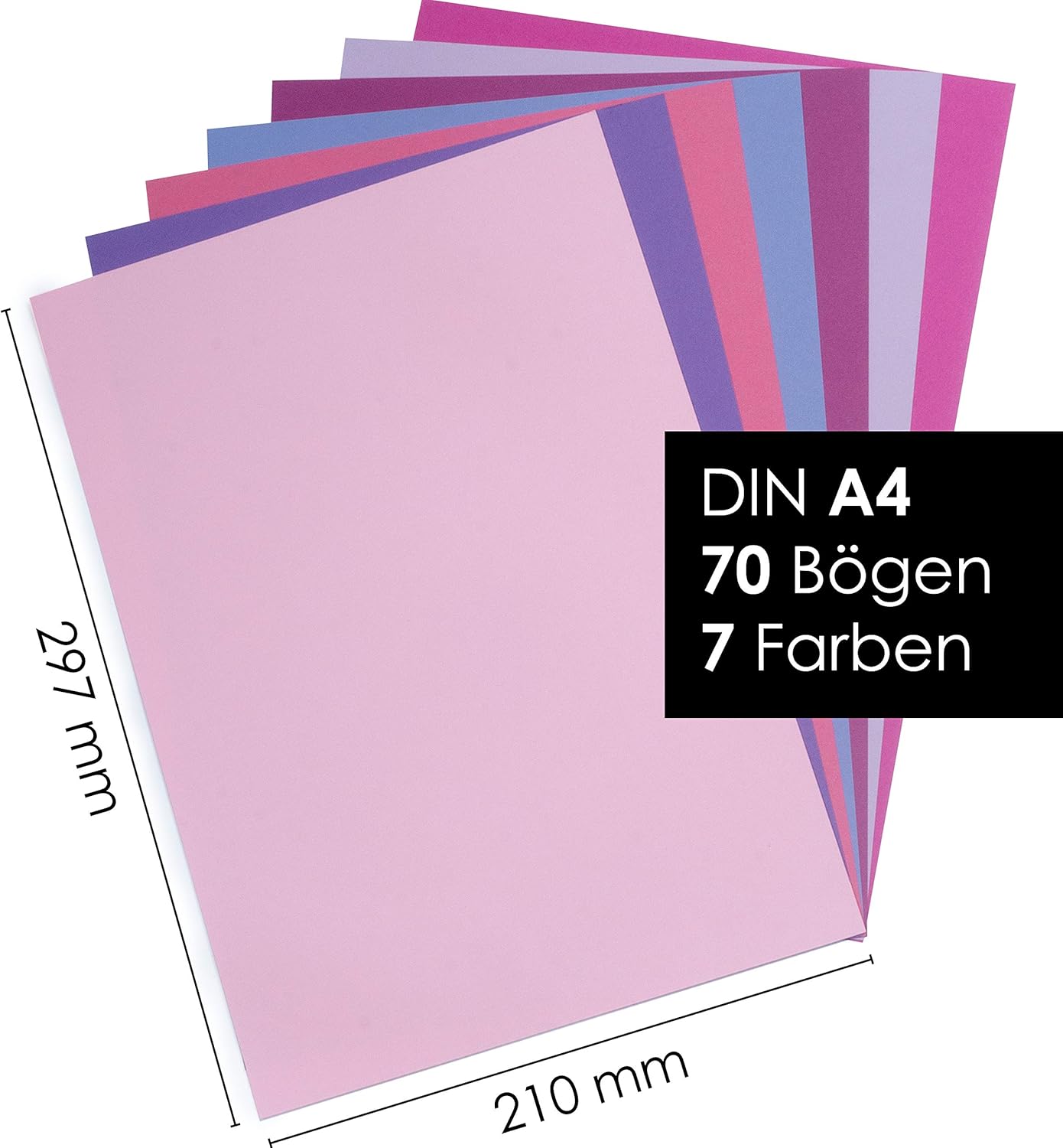 OfficeTree 70 x Pink colour Paper A4 - 7 Colours - 130 g/m² - Crafting Set for Children's Coloured Card, DIN A4 - Image 4