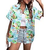 Christmas Shirts Women Hawaiian Christmas Button Down Shirt Funny Christmas Graphic Short Sleeve Button Up Tops