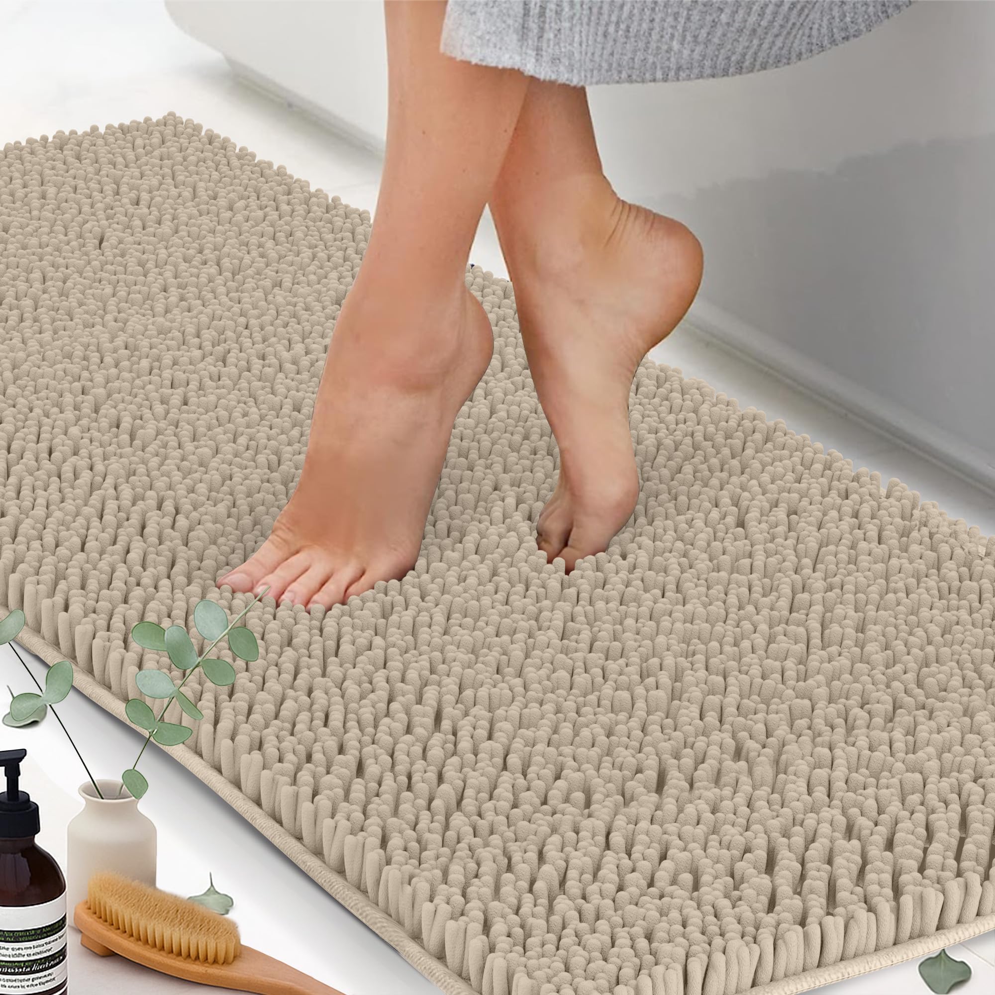 Chenille Bath Mats 71"x21", Plush Absorbent Quick Dry, Soft & Machine Washable, Non Slip Carpet for Bathroom, Thick Bathroom Rugs, Shower Restroom Rug Mat, Alfombras De Bano, Bathrugs Image