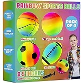 Rainbow Sports Balls for Kids & Toddlers - (Pack of 4) 8.5-Inch Neon Sport Ball Set Includes Football, Soccer, Basketball, & Playground Balls, Toy Balls for Indoor/Outdoor