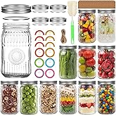 32 oz Wide Mouth Mason Jars with Airtight Lids and Bands, 12-Pack with Extra 4 Lids, Tags & Twine, Quart Glass Canning Jars for Overnight Oats, Pickling, Food Storage, DIY Crafts, Wedding Favors