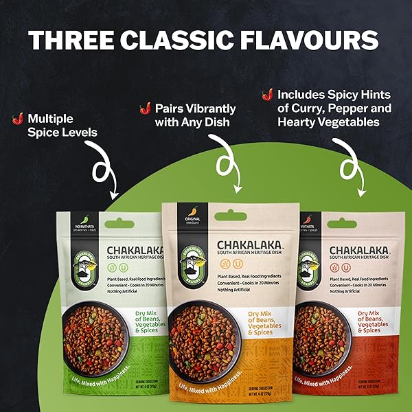 CHAKALAKA VEGETARIAN DRIED BEAN MIX – SOUTH AFRICAN SIDE DISH WITH BEANS, VEGETABLES, & SPICES – BOLD, STRONG FLAVOR, SPICY HEAT, MATHATA (1 PK) 6 OZ