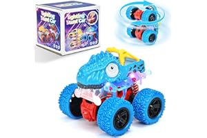 TQBYNJ Light-Up Monster Truck Toys – Push-&-Go Dinosaur Cars with Glowing – Birthday Easter Gift for Toddlers, Boys & Girls Ages 2-6 – Durable Friction-Powered Trucks(Blue)