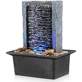 Tabletop Fountain Indoor Waterfall Rock Fountain LED-Lights Water Feature Waterfall for Modern Home and Office Indoor Decorat