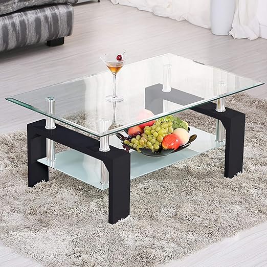 mecor Rectangle Glass Coffee TableModern Side Coffee Table with Lower