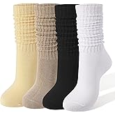 Jspupifip Slouch Socks for Women, 4/6 Pairs Knee-High Scrunchy Socks Retro Cotton Crew Sock, Two-Way Wear for Boots & Daily