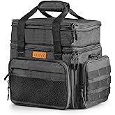 XTGVZ Insulated Lunch Bag for Men, Large Mens Lunchbox for Work, Adult Lunch Box with Dual Compartments and Water Bottle Holder, Heavy Duty Double Decker Lunch Bag for Travel, Construction(Black) 24L