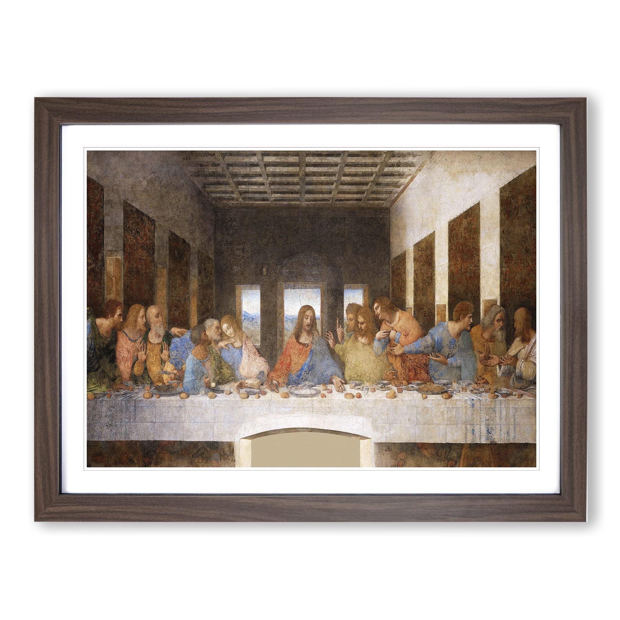 Leonardo Da Vinci The Last Supper Classic Painting Framed Wall Art Print, Ready to Hang Picture for Living Room Bedroom Home Office Décor, Walnut A4 (34 x 25 cm)