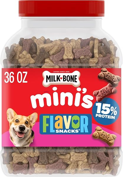 Milk-Bone Flavor Snacks Mini’s Dog Biscuits, Flavored Crunchy Dog Treats, 36 Oz. Canister | 5 calories per treat, 15% protein