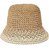 HZEYN Womens Straw Hat Wide Brim Crotchet Straw Bucket Sun Hat Packable Floppy Beach Hats for Women Summer Travel Accessories