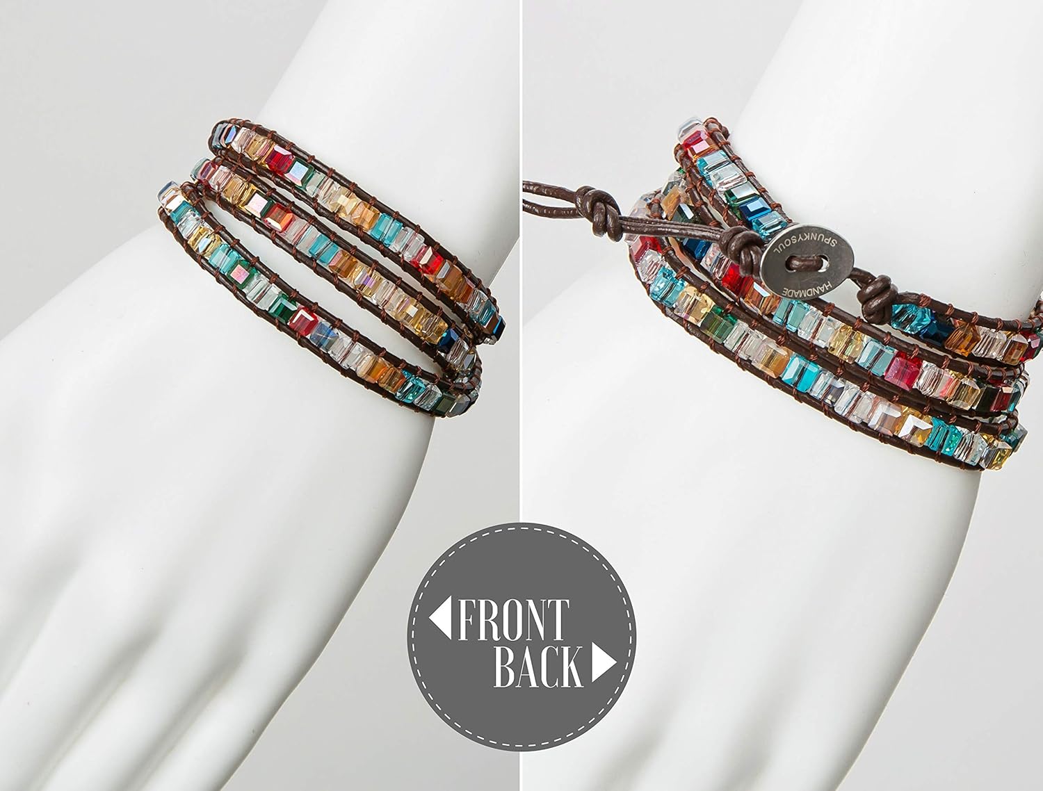 3 Wrap Dazzling Multi Color Crystal Leather Bracelet | SPUNKYsoul Collection: Clothing