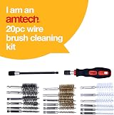 Amtech 20pc Wire Brush Set Steel Brass Nylon 1/4" Hex Drive Extension Cleaning view 2