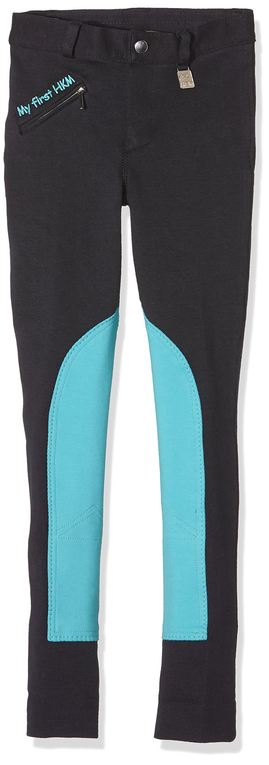 HKM Girl's My First Riding Breeches, Dark Blue/Turquoise, 9/10 Years