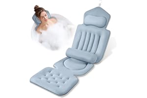 SAFOTAD Bath Pillow for Tub, Full Bath Cushion for Tub with 192 Strong Suction Cups, Ergonomic Bathtub Pillow for Neck Back Legs, Soft Air Mesh Quick Drying Spa Bath Pillow Fits All Bathtub Types, Blue