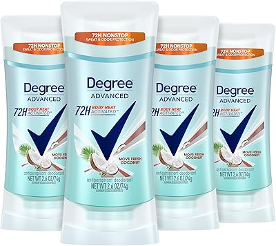 Degree Antiperspirant Deodorant 72-Hour Sweat & Odor Protection Fresh Coconut Deodorant for Women with MotionSense Technology 2.6 oz, Pack of 4