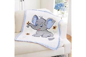Mary Maxim Baby Elephant Crochet Blanket Kit, Intermediate Baby Blanket Crochet Kit Includes Worsted Weight Yarn and Pattern,