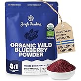 Jungle Powders Wild Blueberry Powder Organic 12 Ounce Bag USDA Certified - Antioxidant Rich Smoothies Freeze Dried Blueberries Organic Blueberry Extract for Baking from Whole Dried Blueberries