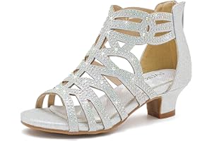 LAURMOSA Little Girls Sandals High Heels Formal Shoes Open Toe Pump Sandals Glitter Party Wedding Shoes for Big Kids Toddler