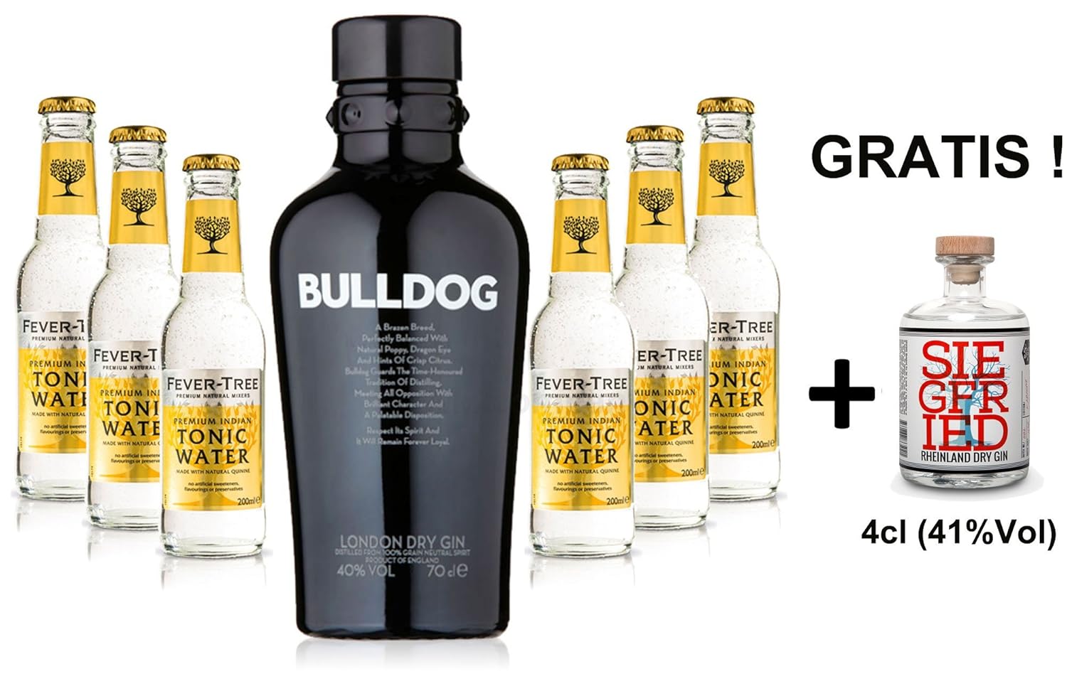 Gin Tonic Set Bulldog Gin 0,7l 700ml (40 Vol) + 6x Fever Tree Tonic