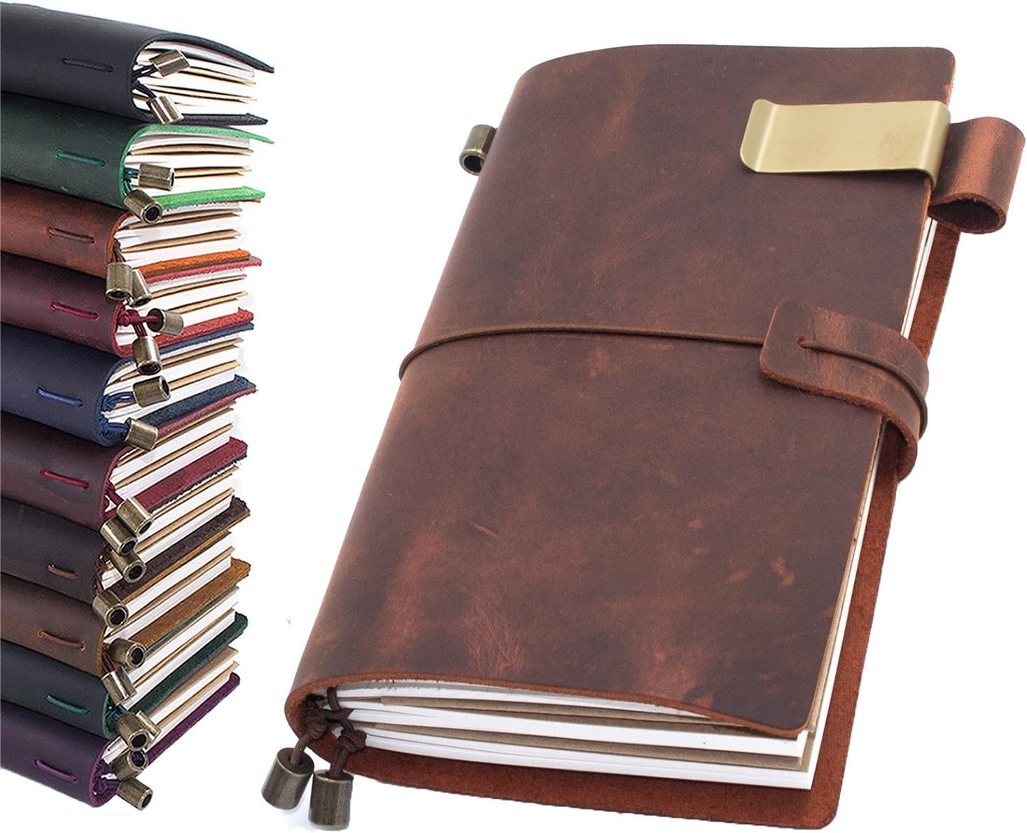 Leather Journal, Handmade Vintage Refillable Travel Diary Writing Notebook Gift for Men & Women 7"x4" Red Brown