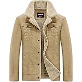 HOW'ON Men's Plus Cotton Warm Fur Collar Casual Button Military Cargo Jacket Outwear Parka Winter Quilted Coat