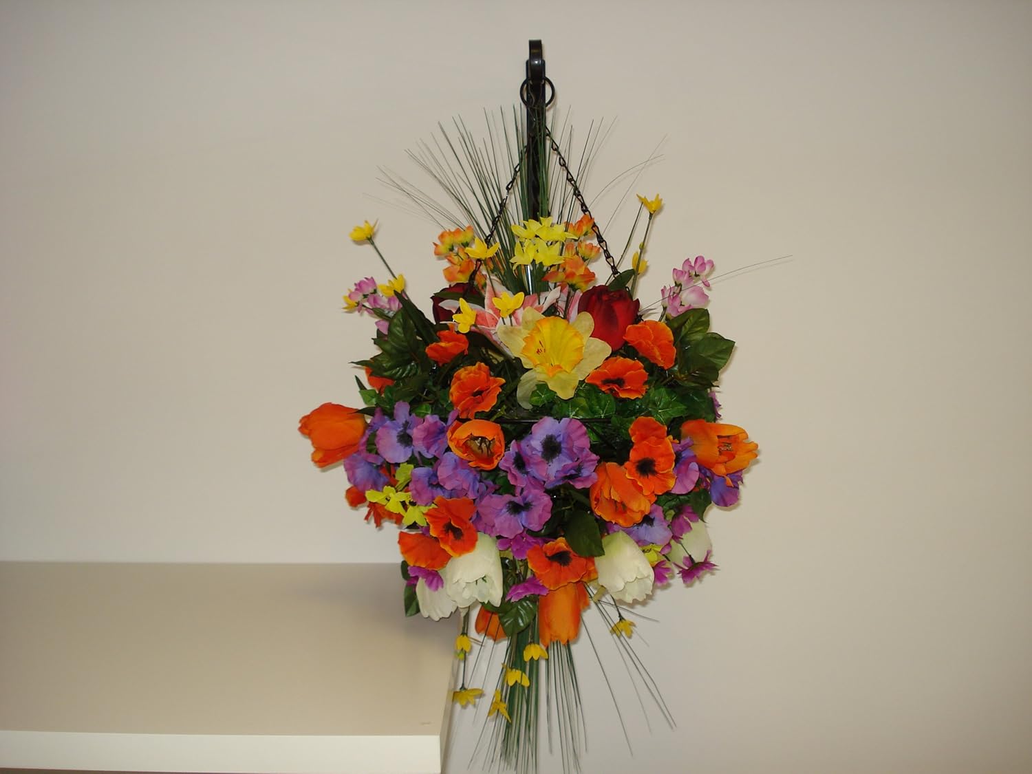 Large Brightly Coloured Tropical Artificial Flower Hanging Basket Ball