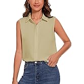 YAMANMAN Womens Sleeveless Button Down Shirt Classic Collared Blouse Basic Tank Tops Work Office Chiffon Tops