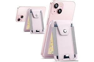 HiWe for Magsafe Wallet Stand with Privacy Flap Cover - Magnetic Card Holder for iPhone 15/14/13/12 Series, ID Window, 3 Card Slots, Fit 8 Cards, RFID Blocking, Vegan Leather, Pink