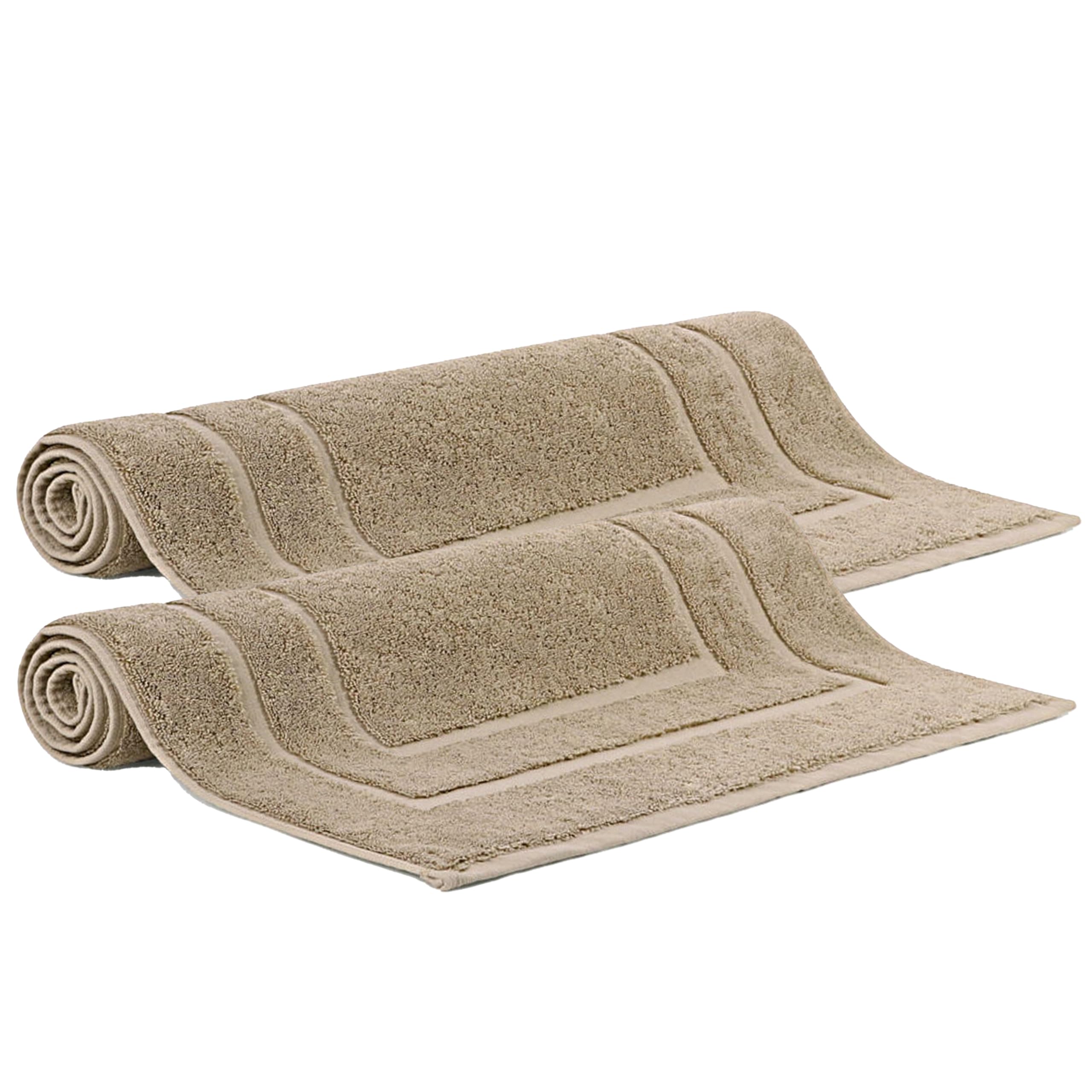 Makooz 2 Cotton Banded Bath Mats – Not Bathroom Rug - 50x70 CM 100% Ring Spun Cotton – Machine Washable, Ultra Soft, Water Absorbent, Quick Drying Plush Shower Bathroom Foot Towel - Latte