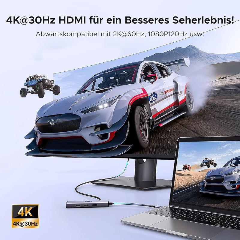 USB C Hub Ethernet, Docking Station 4K HDMI, PD100W, 3*USB A 3.0