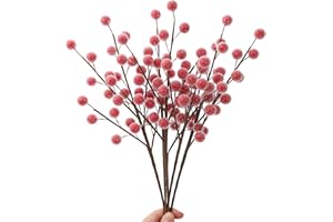 Suncalla 12 Pcs Christmas Red Berry Stems, 13.5" Holly Frosted Artificial Red Berries Stems, Waterproof Snowy Berry Branches Picks for Christmas Tree Decor DIY Wreath Floral Arrangement Gift Wrapping