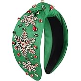 Christmas Headband for Women Jeweled Xmas Snowflake Headband Embellished Crystal Pearl Knotted Headbands Wide Top Knot Holiday Hairband Christmas Hair Accessories Festive Outfits Gifts (Snowflake 1)
