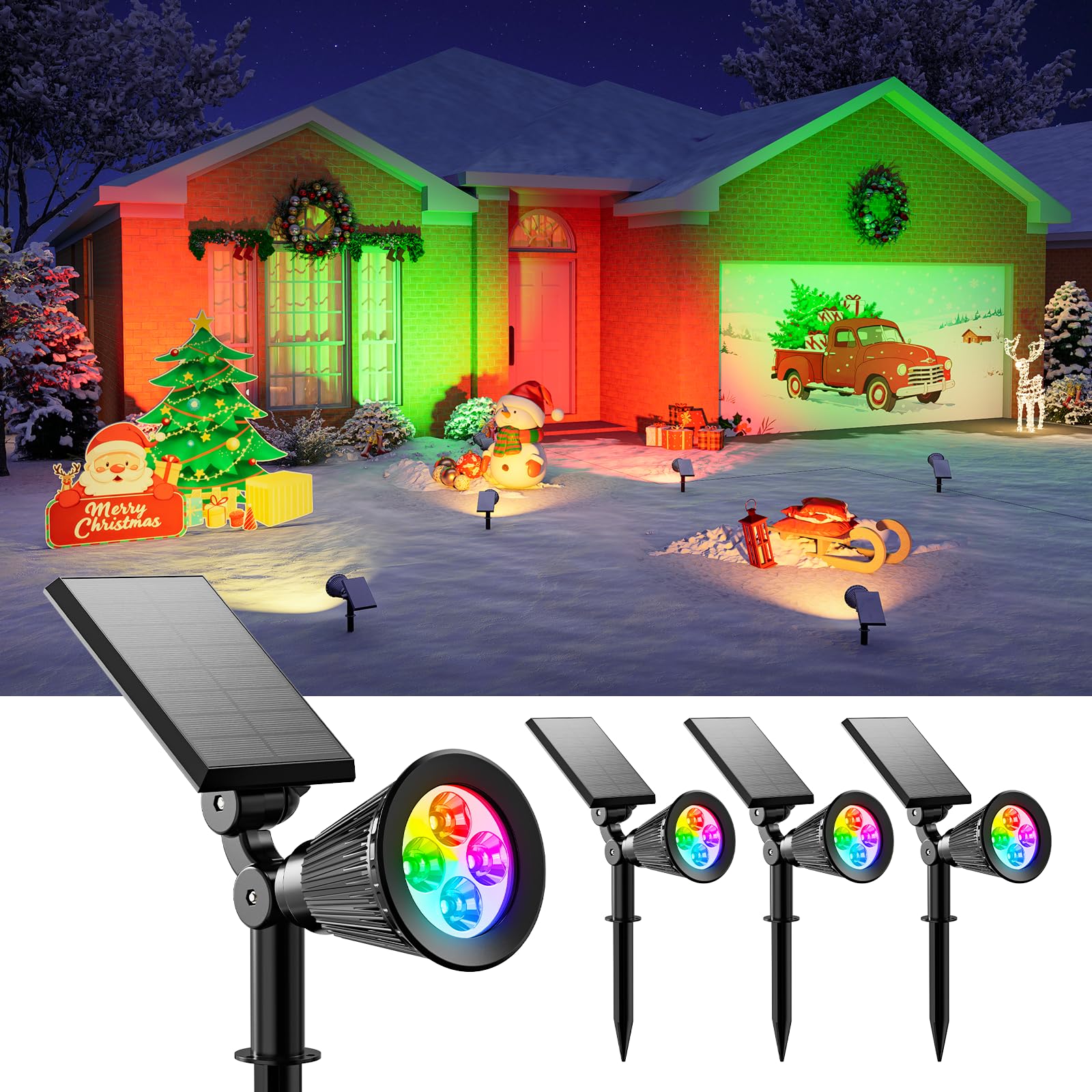 Photo 1 of **PARTIAL SET ONLY 2** 4 Pack Christmas Color Change Solar Spotlights Outdoor Waterproof Led Landscape Spot Lights Uplighting for Gingerbread Man, Snowman, Reindeer, Decorations, Holiday Ambient Lighting Lawn, Yard, Garden