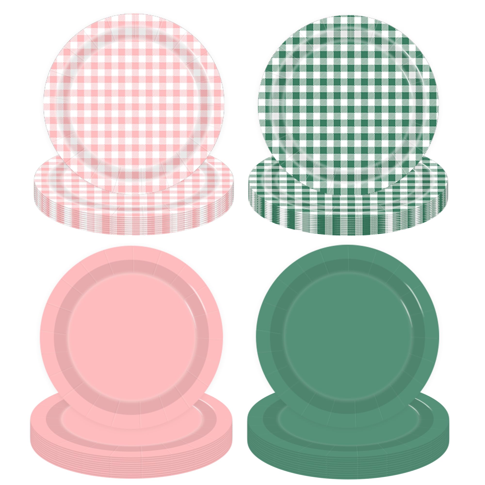 ITTEBISS 48PCS Gingham Paper Plates, 7 Inch Pink Green Plaid Plates Disposable Dessert Plates Party Supplies for Picnic Wedding Baby Shower Birthday Party Deorations Table Decor