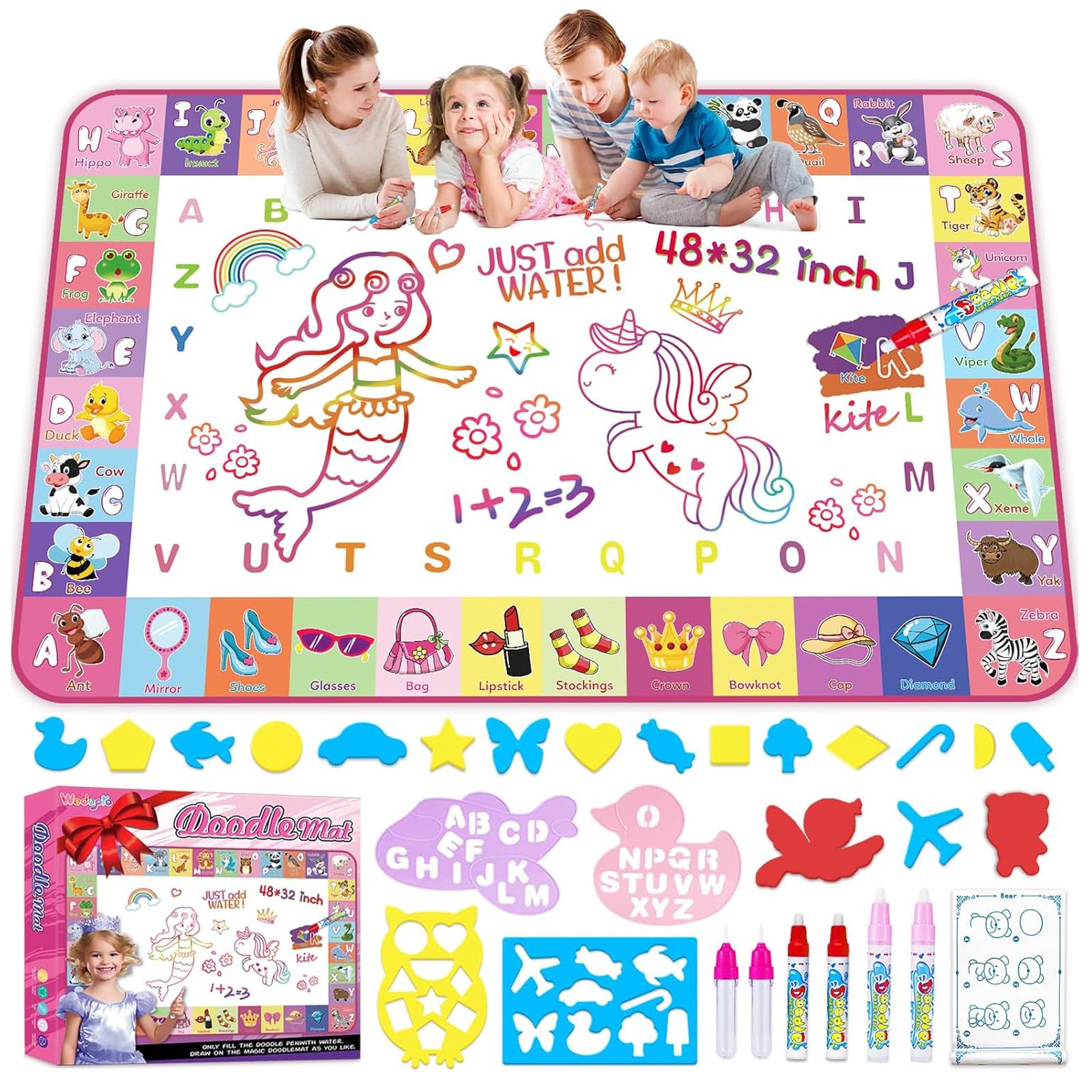 Photo 1 of ***PARTIAL SET***Toddlers Toys Water Doodle Mat: 48 X 32 Inch Large Mess Free Coloring & Drawing Mat - Instant Drying - Kids Educational Toys for Girls Age 3-5 Home Activities - Birthday/Christmas Gifts for Girls Boys