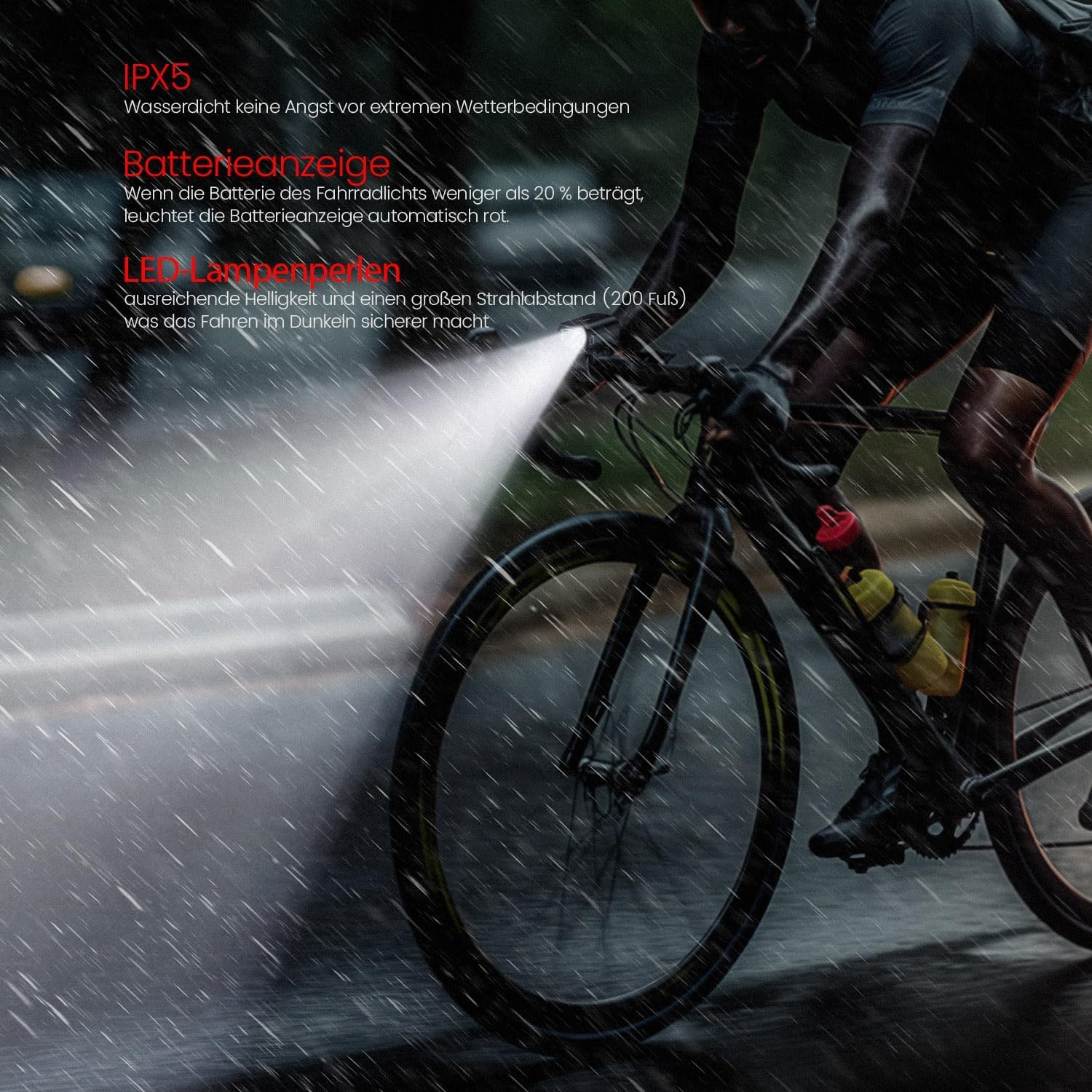 KCCYB Fahrradlicht Set，StVZO Zugelassen Vorne und Rücklicht,IPX5 Wasserdicht Fahrradlichter mit intelligentem Bremslicht,Wiederaufladbares Fahrradlampe für Nachtfahrten 3