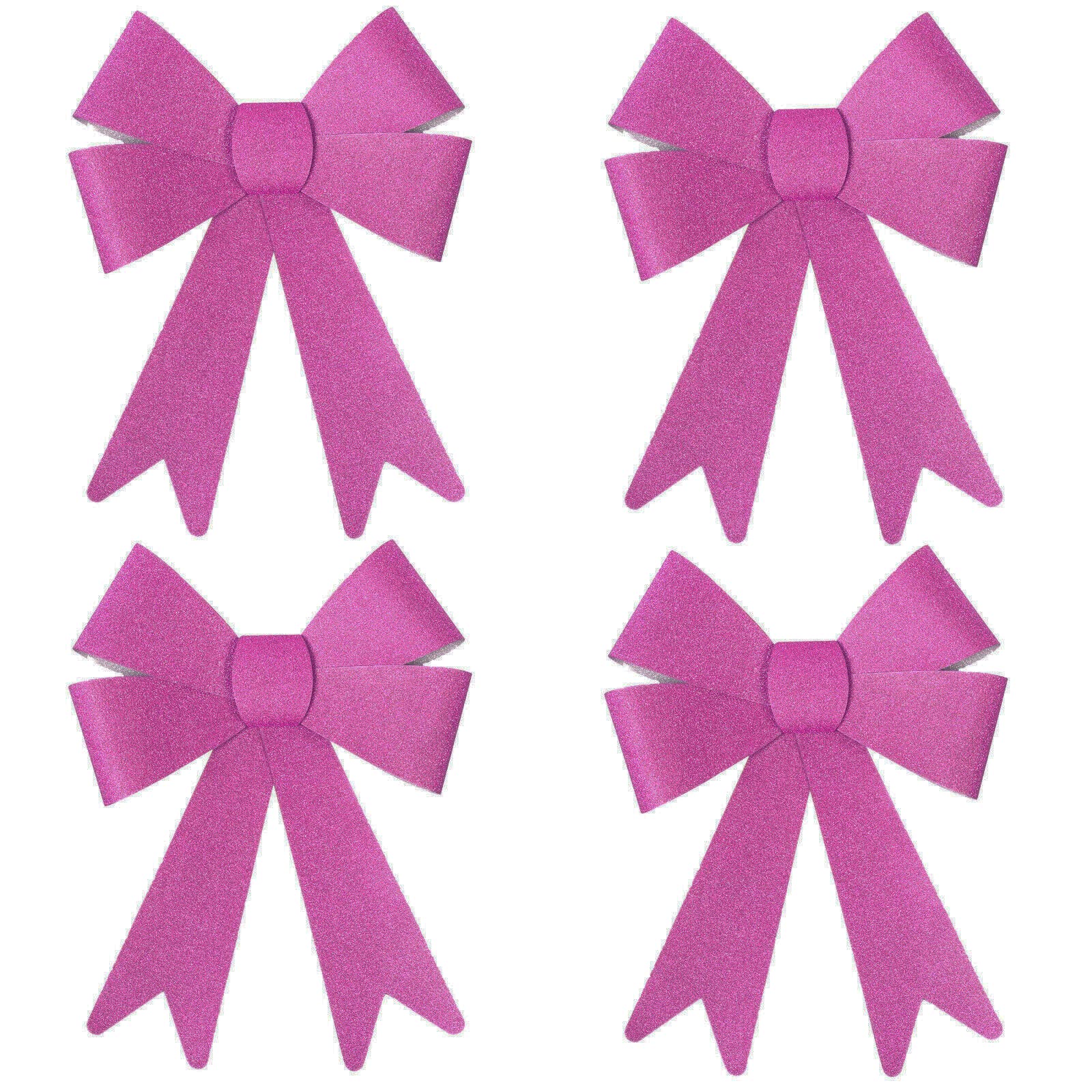 Robelli Christmas Glitter Bow Decorations - Pre-tied For Tree/Gifts/Table etc (4 Med Pink)