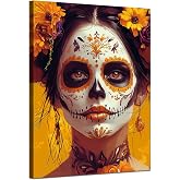 ARNLRDYA Wearing Flowers Mexican Woman Wall Decor Mexican Female Posters Day of The Dead Pictures Canvas Painting Sugar Skull Girl Wall Art Frame Home Decoration Ready to Hang(12X16inch)