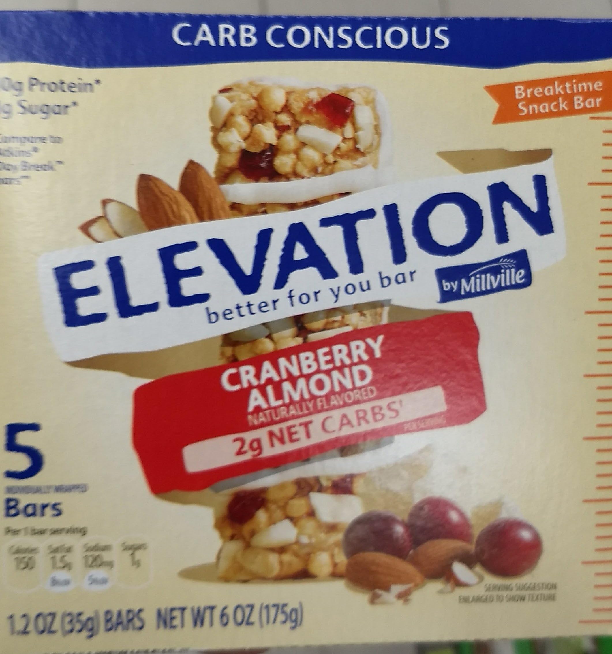 Elevation caramel cranberry almond bar 1.2oz x5 bars( total 6 oz), pack of 1