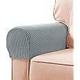 SUBRTEX Stretch Armrest Covers Spandex Arm Covers for Chairs Couch Sofa Armchair Slipcovers for Recliner Sofa with Twist Pins 2pcs (Light Grey)