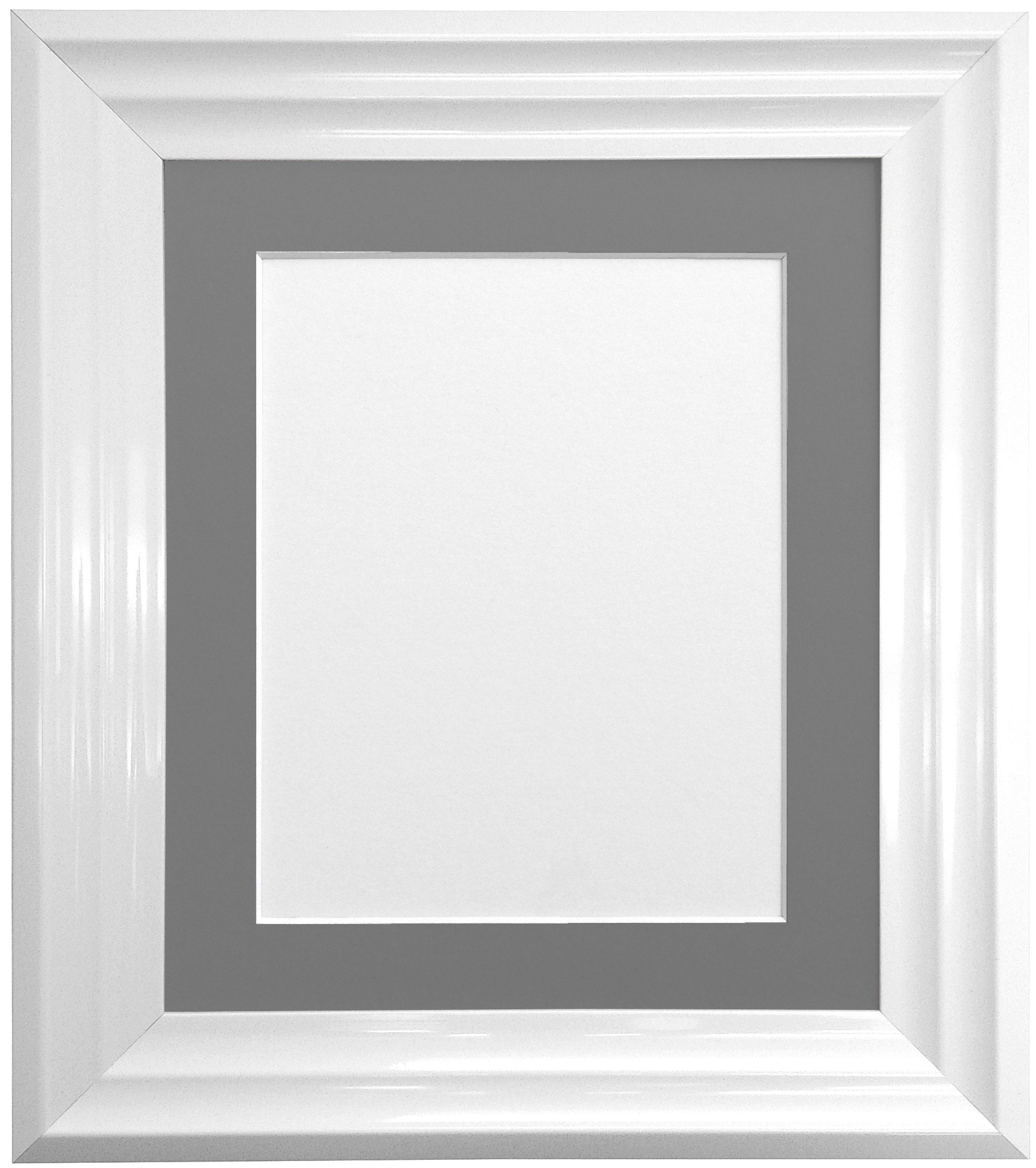 FRAMES BY POST Firenza White Picture Photo Frame with Dark Grey Mount Plastic Glass 10"x8" Pic Size 8"x6"