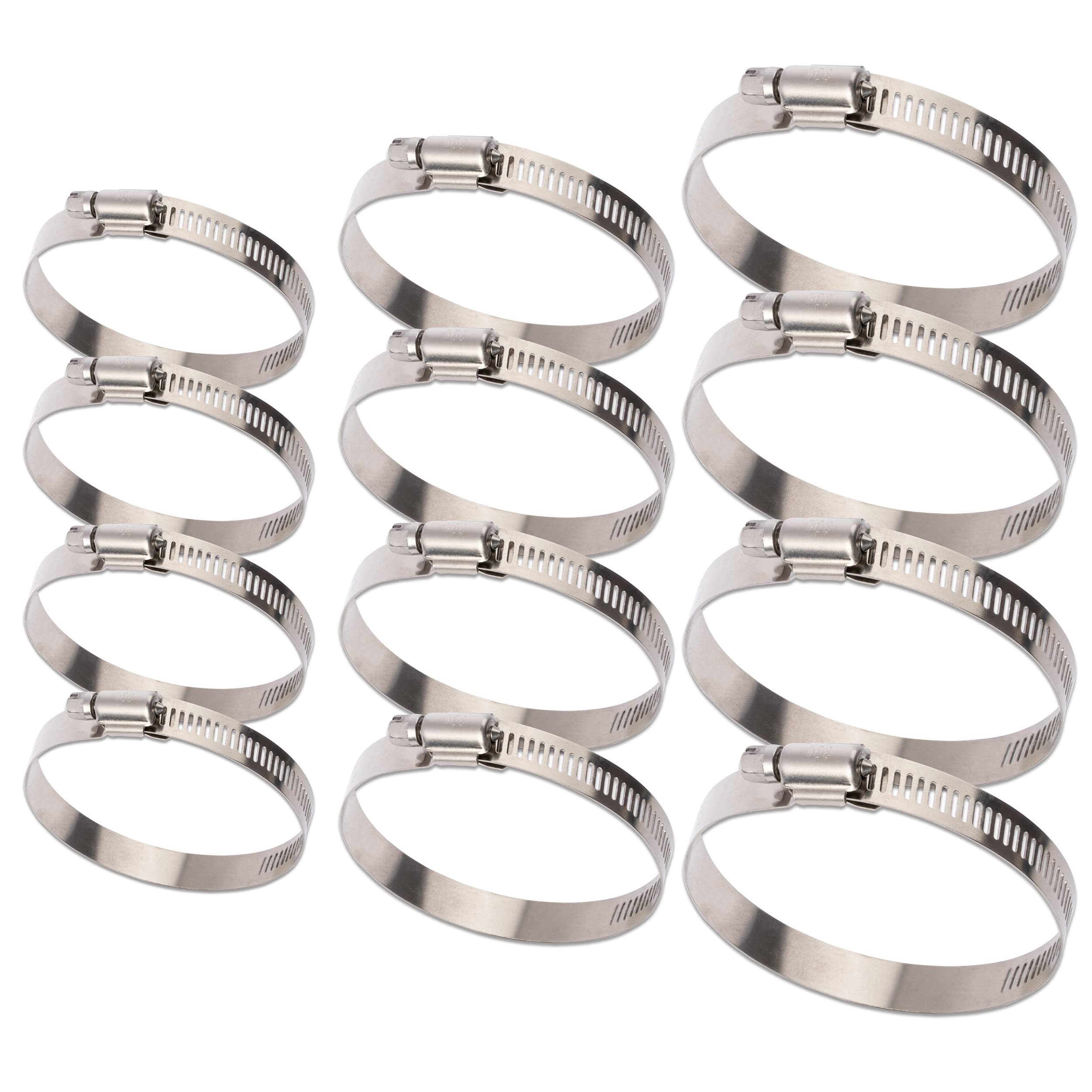 BESTYCHAO Clamp, 12pcs Stainless Steel Hose Clips Worm Gear Hose Clamps - 27-51mm, 52-76mm, 78-102mm