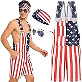 Maazusa American Flag Coveralls for Unisex Shorts Romper Printed Jumpsuit Bib Overalls Holiday Festival Outfits Cargo