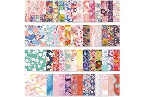 QIANSHAN Origami Paper Kit 50 Sheets 70GSM 6 Inch Square Double Sided Color 50 Vivid Japanese Washi Chiyo Colors for Hand Crafts Origami Paper Arts Creativity.Japanese Sakuras
