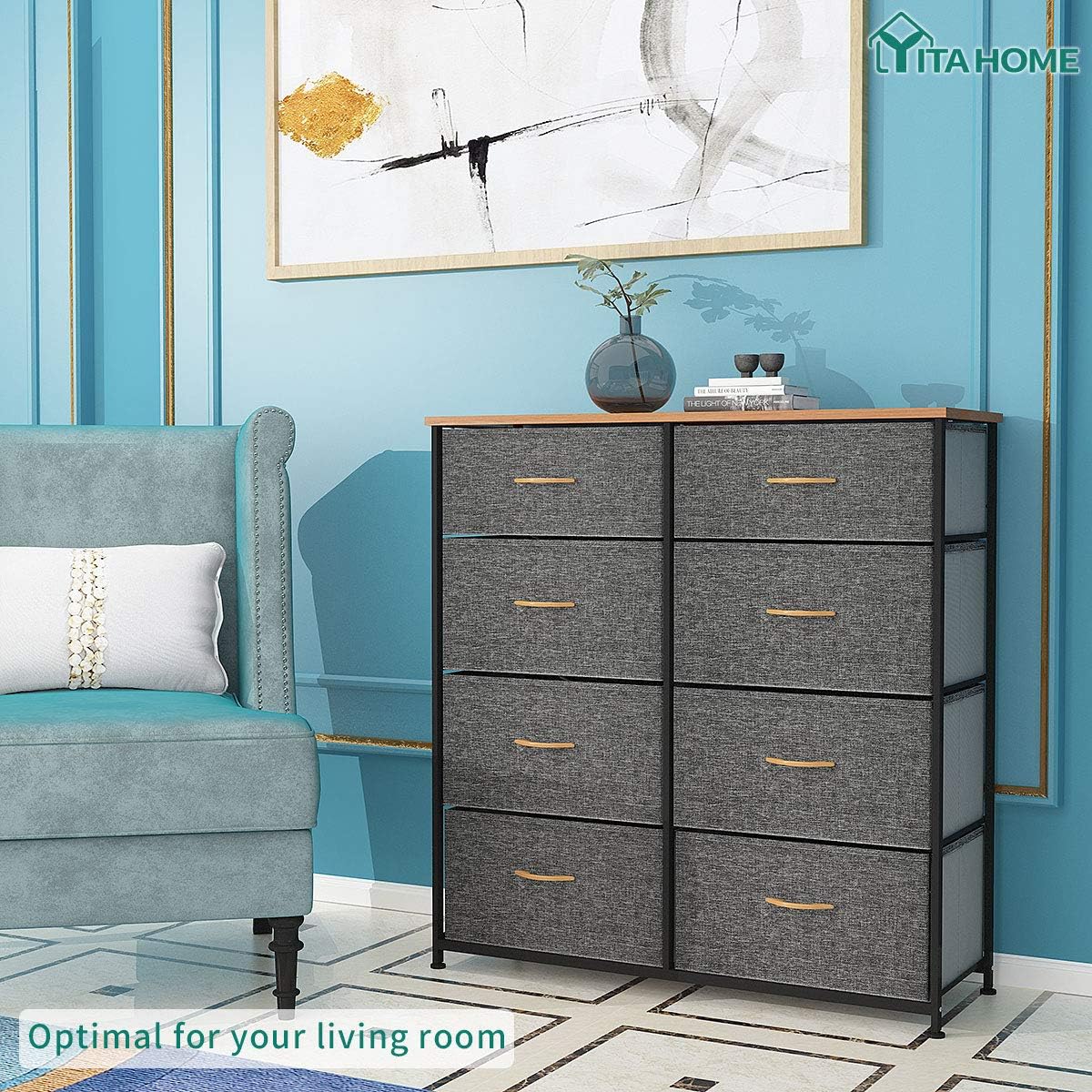 YITAHOME Storage Tower Unit with 8 Drawers - Fabric Dresser with Large Capacity, Organizer Unit for Bedroom, Living Room & Closets - Sturdy Steel Frame, Wooden Top & Easy Pull Fabric Bins (Dark Grey): Home Improvement