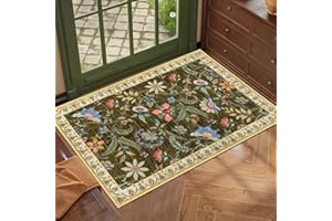 AUBEATY Modern Floral Area Rug - 2x3 Entryway Rug Non-Slip Small Rug, Low-Pile Washable Indoor Door Mat Floor Carpet for Entrance Bedroom Kitchen Bathroom-Brown