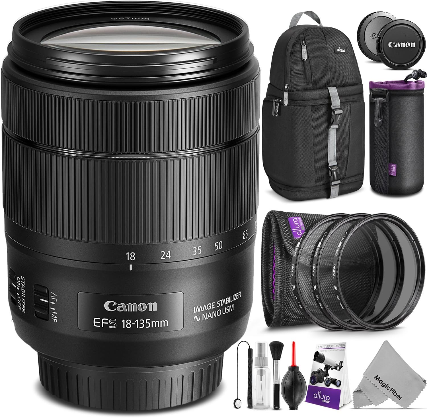 Canon EF-S 18-135mm f/3.5-5.6 IS USM Lens w/ Advanced Photo and Travel Bundle